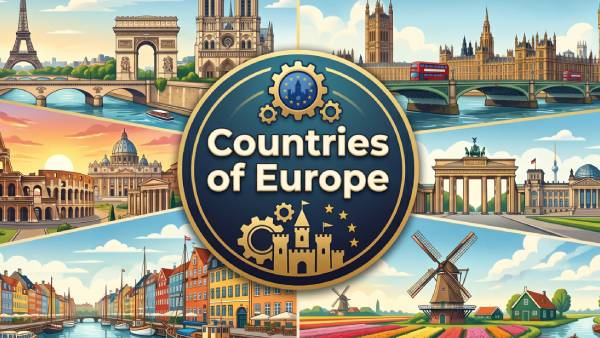 Countries of Europe trivia featuring European capitals, maps, landmarks and geography