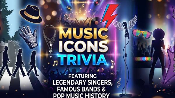 Music icons trivia featuring legendary singers, famous bands and pop music history